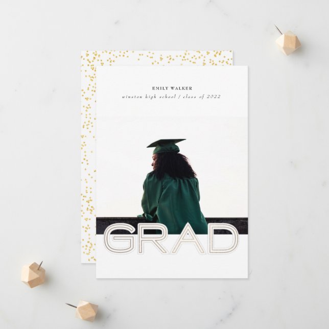 Bold Script Graduation Announcement Photo Card (Front/Back In Situ)