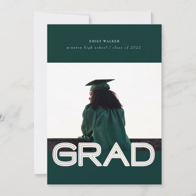 bold script graduation announcement photo card (Front)