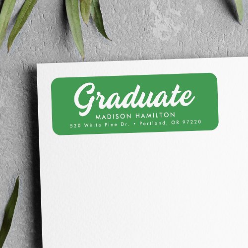 Bold Script Green Graduation Return Address Label