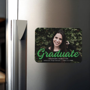 Bold Script Green Photo Graduation Announcement Magnet