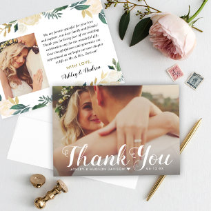 Bold Script Heart Wedding Photo Thank You Card