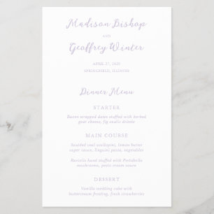 Bold Script Lilac Elegant Budget Wedding Menu Flyer