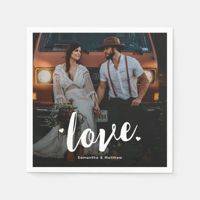 Bold Script Love Engagement Photo Napkins (Front)