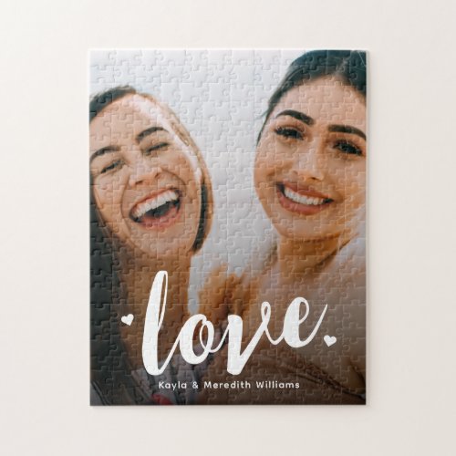 Bold Script Love Sisters BFF Family Photo Jigsaw Puzzle