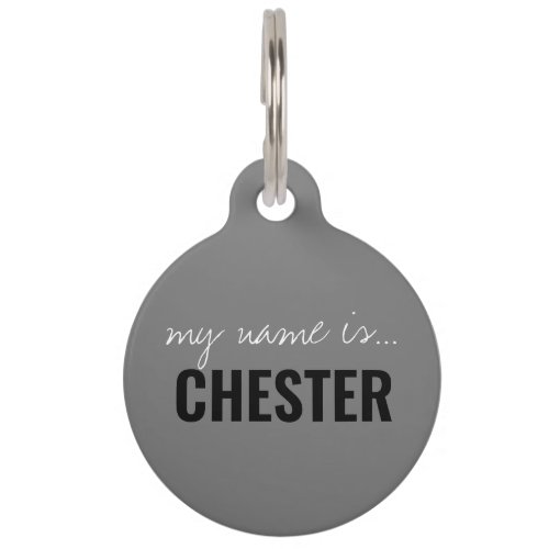 Bold Script Modern Grey Personalized Dog Name Pet ID Tag