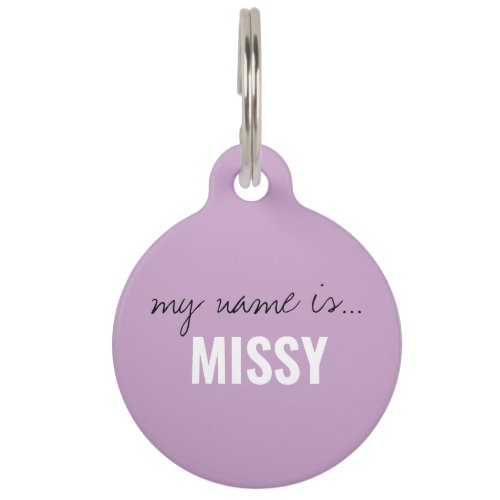 Bold Script Modern Lilac Personalized Dog Name Pet ID Tag