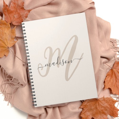 Bold Script Monogram and Name in Beige Notebook