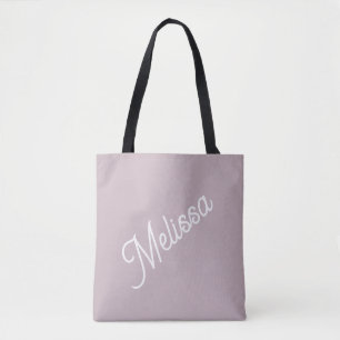 Bold script monogram, modern purple tote bag