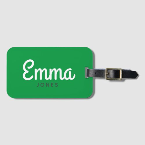 Bold script name modern simple bright green luggage tag