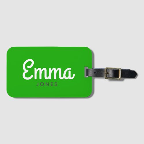 Bold script name modern simple bright neon green luggage tag