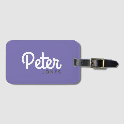 Bold script name modern simple bright purple luggage tag