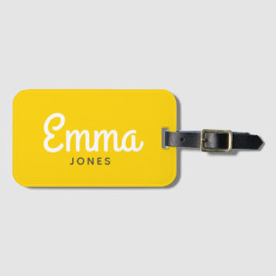 Bold script name modern simple bright yellow luggage tag