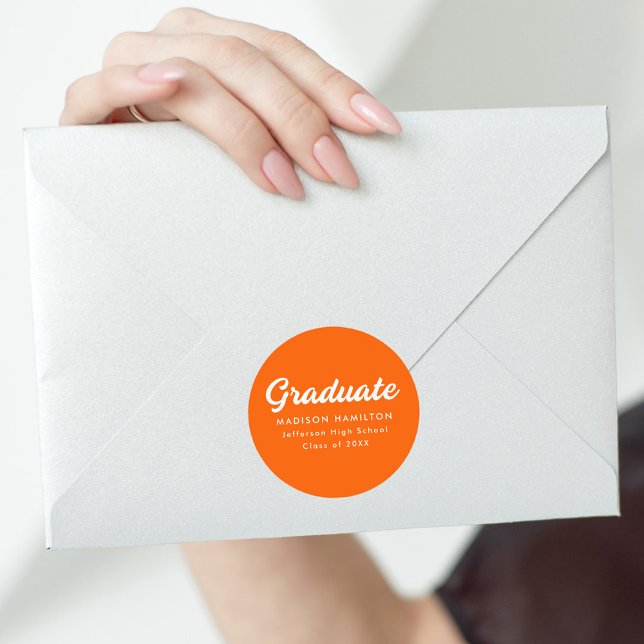 Bold Script Orange Graduation Classic Round Sticker (Creator Uploaded)