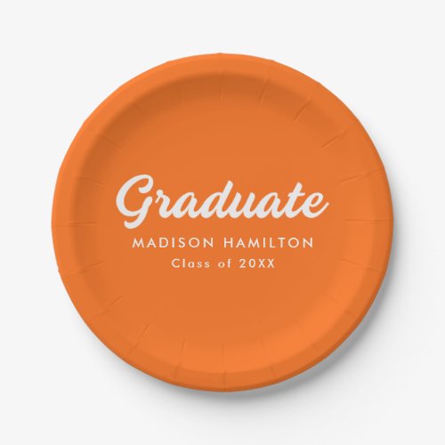 Bold Script Orange Graduation Paper Plates