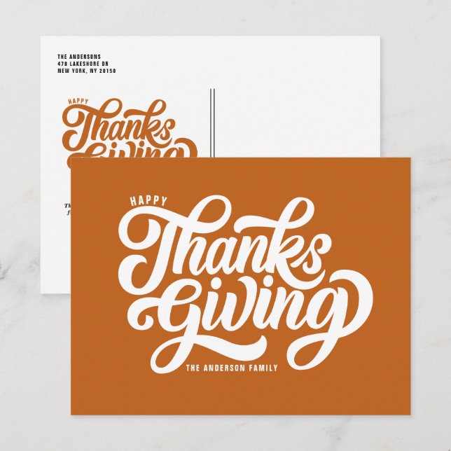 Bold Script Orange Happy Thanksgiving Holiday Postcard (Front/Back)