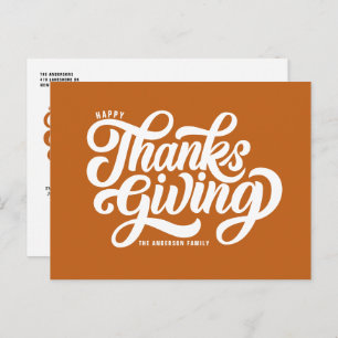 Bold Script Orange Happy Thanksgiving Holiday Postcard