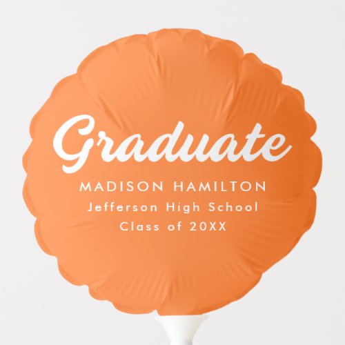 Bold Script Orange Personalized Graduation Balloon