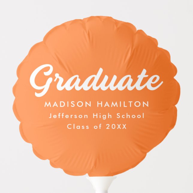 Bold Script Orange Personalized Graduation Balloon (Front)
