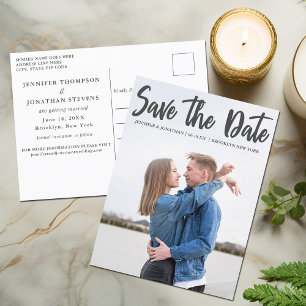 Bold Script Overlay Modern Photo Save the Date Postcard