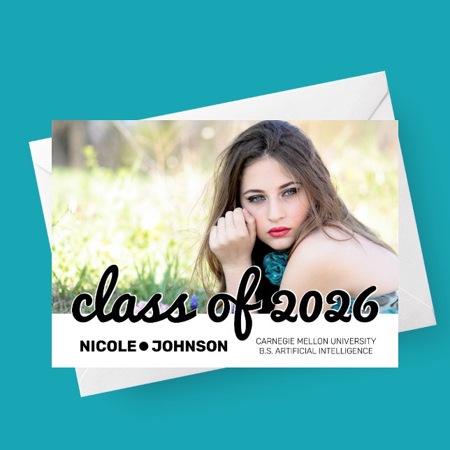 Bold Script Photo Graduation Announcement (Bold Classic Class of 2026 Script Photo Graduation Announcement Card)