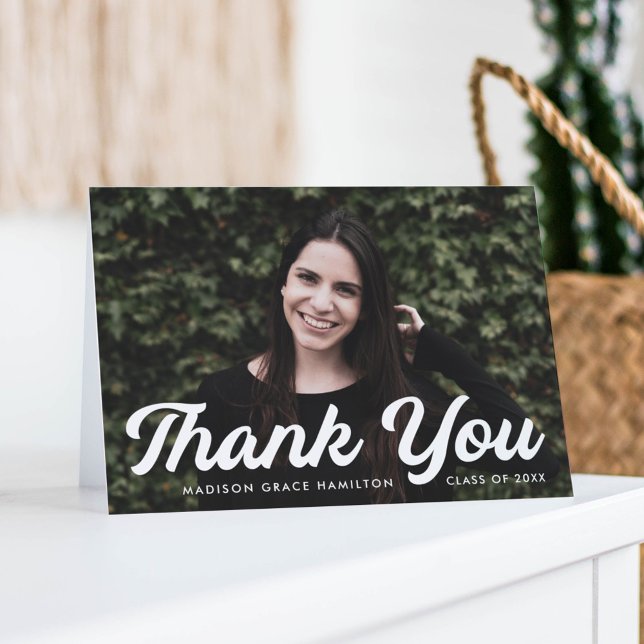 Bold Script Photo Graduation Letterpress Thank You Card (Creator Uploaded)