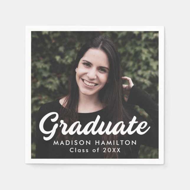Bold Script Photo Graduation Napkins (Front)