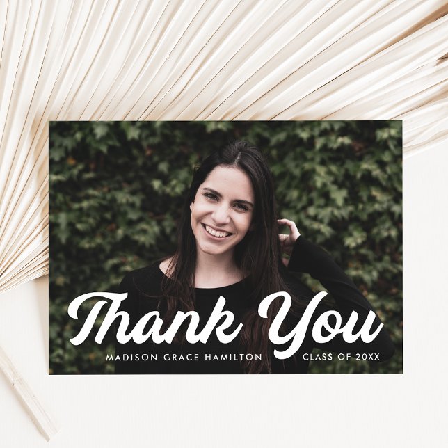 Bold Script Photo Graduation Thank You Card (Creator Uploaded)