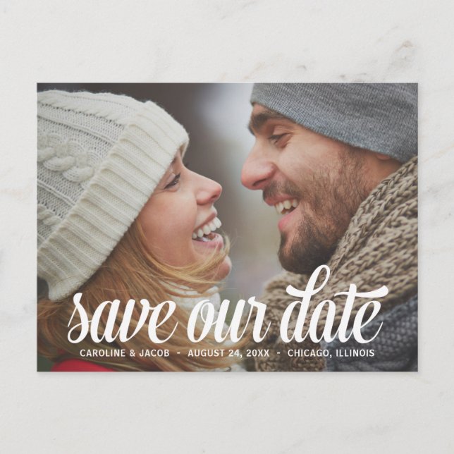 Bold Script | Photo Save the Date Announcement Postcard (Front)