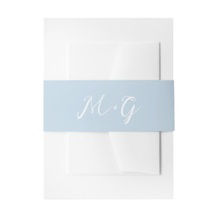 Bold Script Powder Blue Elegant Wedding Invitation Belly Band