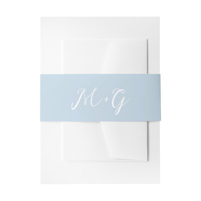 Bold Script Powder Blue Elegant Wedding Invitation Belly Band (Front Example)