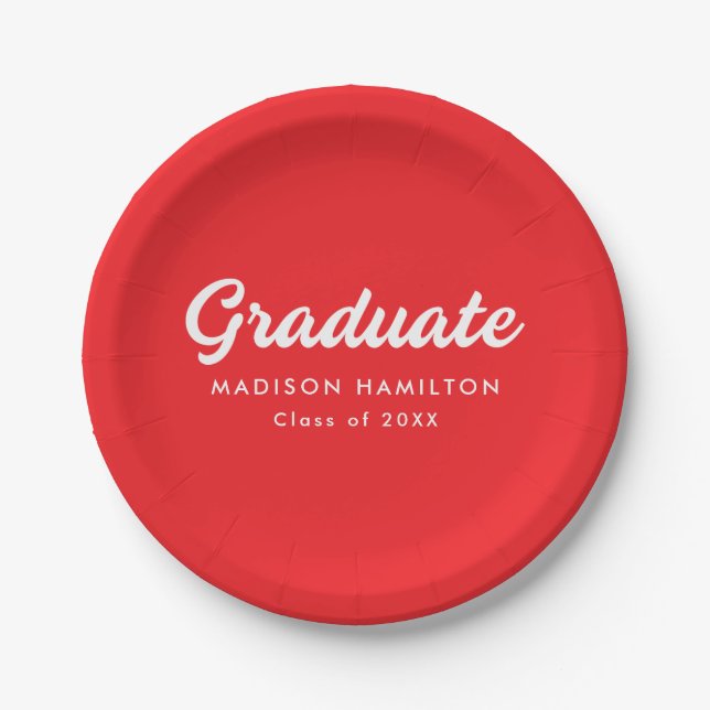 Bold Script Red Graduation Paper Plates (Front)