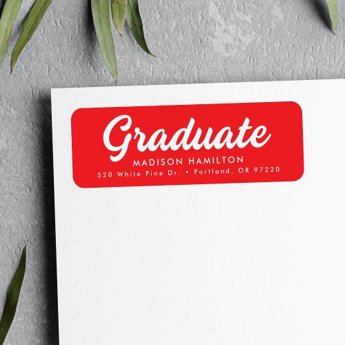 Bold Script Red Graduation Return Address Label