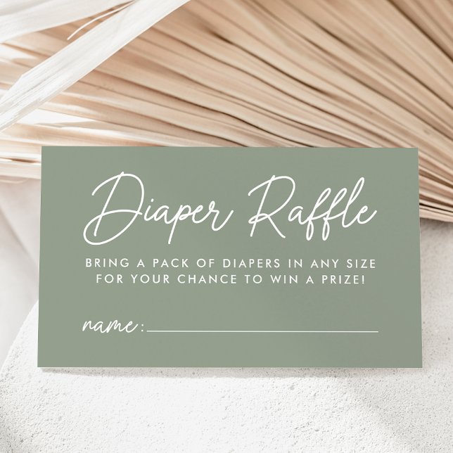 Bold Script Sage Green Baby Shower Diaper Raffle Enclosure Card (Creator Uploaded)