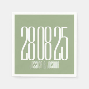 Bold Script Sage Green White Ultra Modern Wedding Napkins
