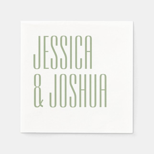 Bold Script Sage Typography White Modern Wedding  Napkins (Front)