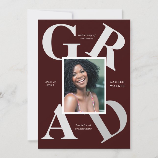 bold script school colors graduate announcement (Front)