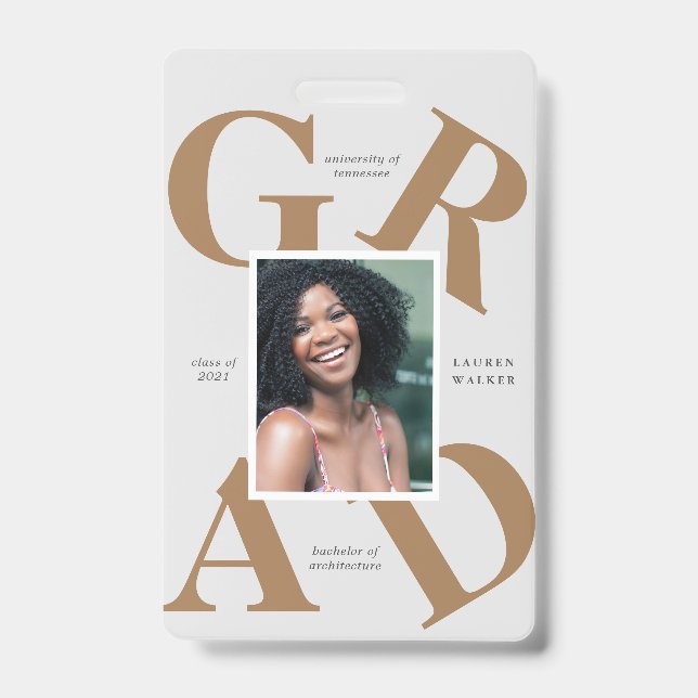 bold script school colors graduate announcement badge (Front)