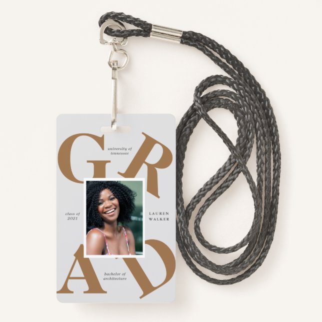 bold script school colors graduate announcement badge (Front with Lanyard)