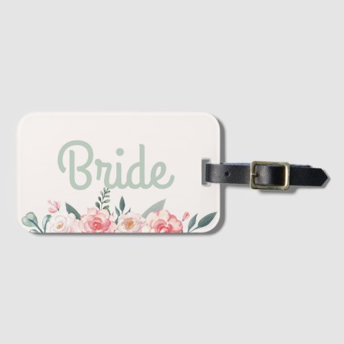 Bold script simple floral modern simple bride luggage tag