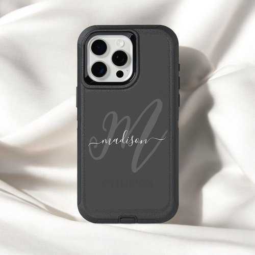 Bold Script Stylish Monogram and Name in Gray iPhone 15 Pro Max Case