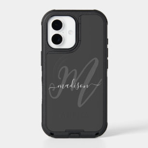 Bold Script Stylish Monogram and Name in Gray iPhone 17 Case