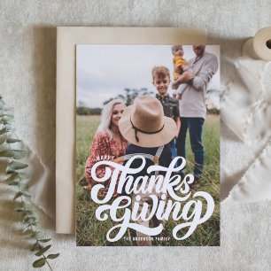 Bold Script Typography Photo Happy Thanksgiving Holiday Card