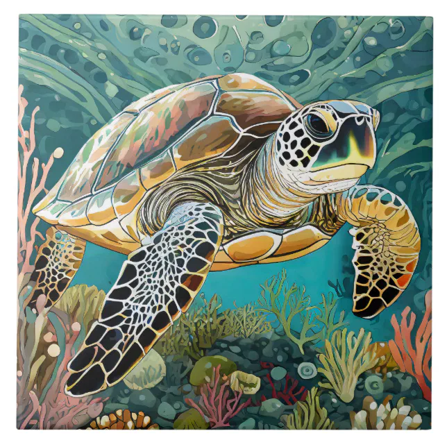 Bold Sea Turtle Comic Style Ceramic Tile | Zazzle