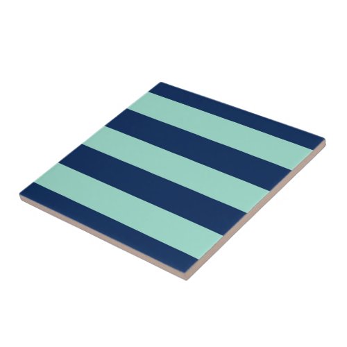 Bold Seafoam Green and Dark Blue Stripes Tile