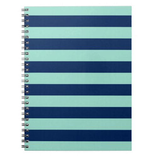 Bold Seafoam Green and Navy Stripes Notebook