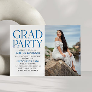 Bold Serif Grad Party Graduate Landscape Letterpress Photo Cards