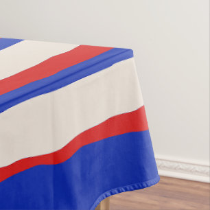 Bold Serrate Stripe Pattern Bright Blue Red Cream Tablecloth