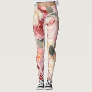 Bold Shabby Chic Roses Floral Garden Flowers Leggings