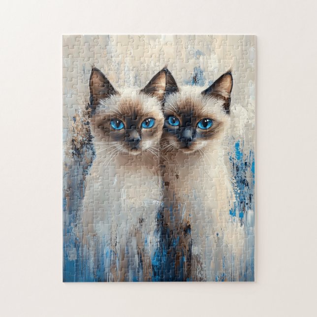 Bold Siamese Cats Painting Jigsaw Puzzle (Vertical)