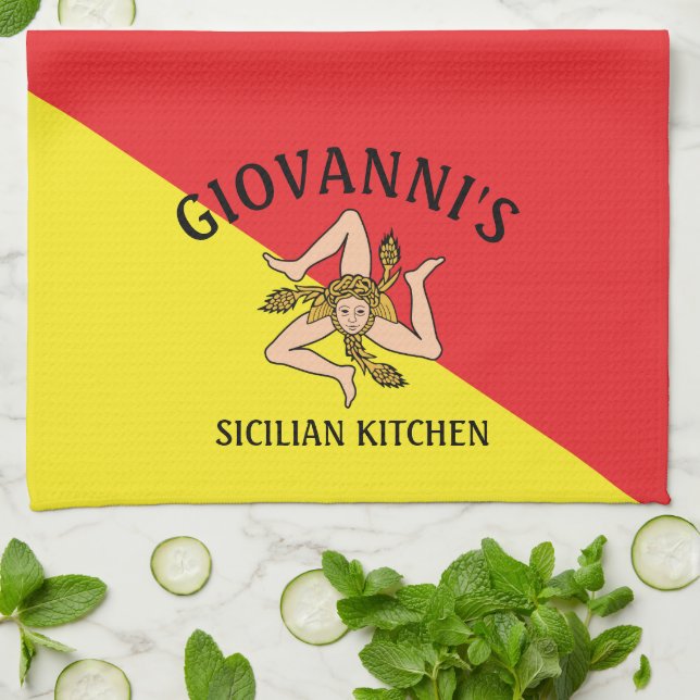 Bold Sicily Sicilian Flag  Red and Yellow Kitchen Towel (Folded)